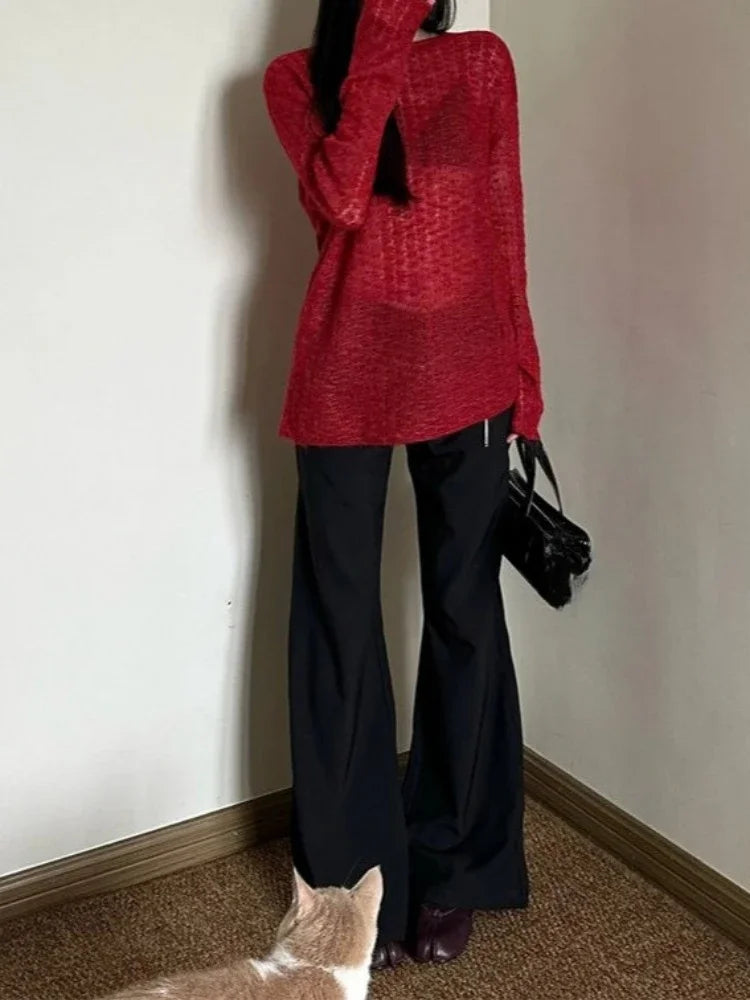 Y2K See-Through Knitted Women&