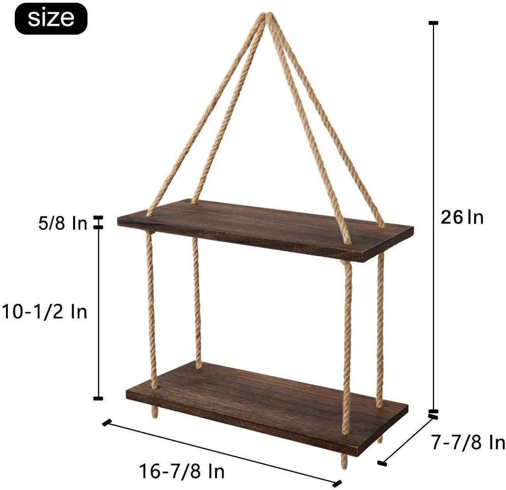 Wood Hanging Shelf Wall Swing Storage Shelves Jute Rope Organizer