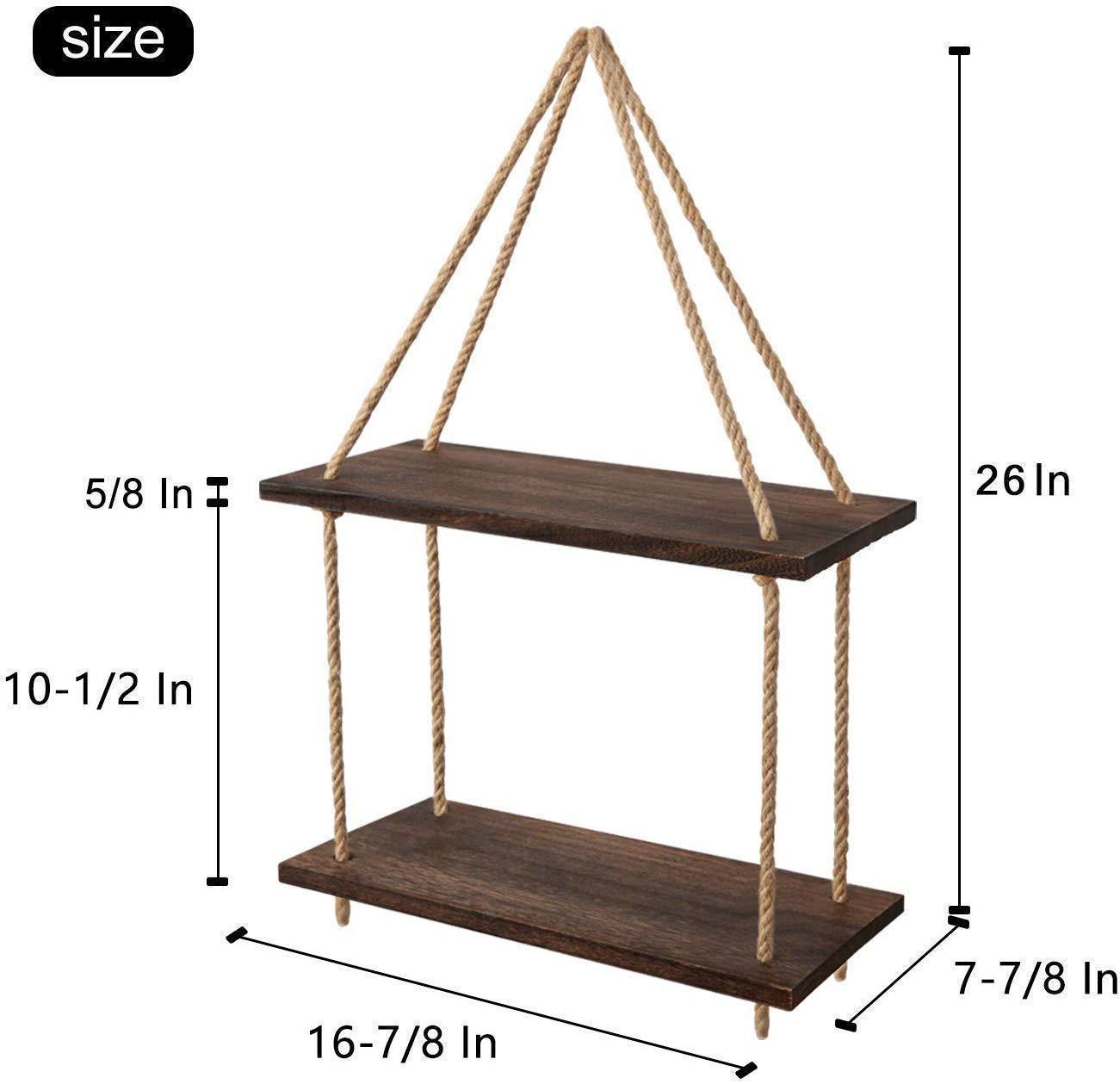 Wood Hanging Shelf Wall Swing Storage Shelves Jute Rope Organizer