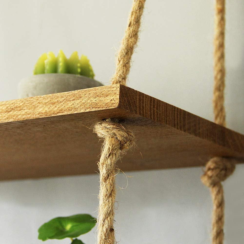Wood Hanging Shelf Wall Swing Storage Shelves Jute Rope Organizer