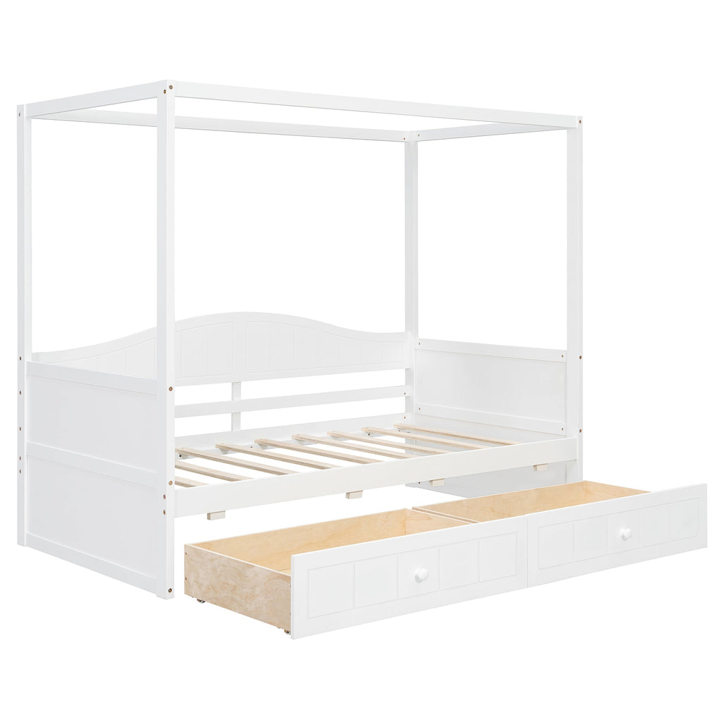Twin Size Canopy Day Bed with 2 Drawers, Canopy Bed Frame for Bedroom