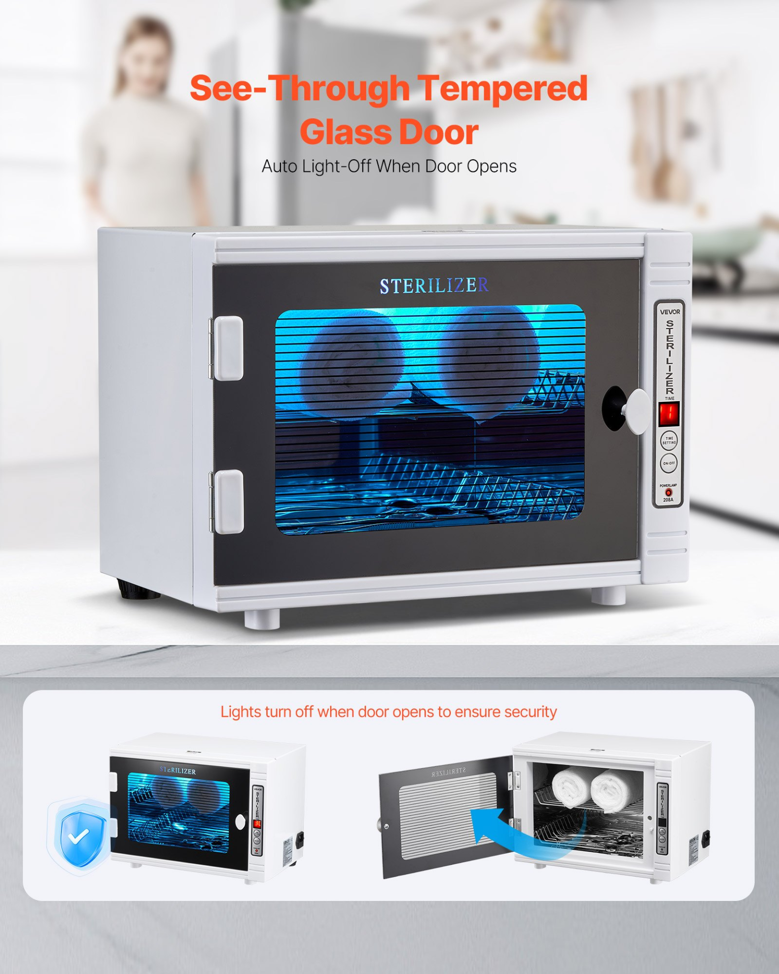 Start2Finish VEVOR Nail Tool Cleaning Machine with 12L capacity, tempered glass door, timer, for salons, labs, and home use.