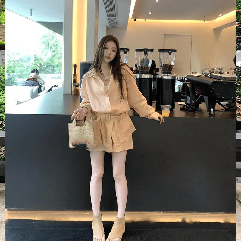 New 2026 Fashion Best-Selling Gentle Suit Temperament Loose Long-Sleeved Shirt High-Waisted Shorts Women&