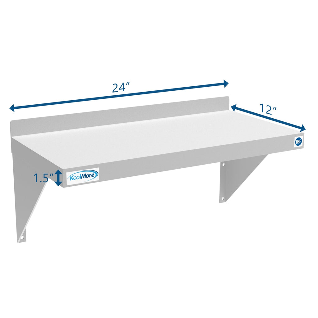 12" x 24" 18-Gauge Stainless-Steel Heavy Duty Wall Shelf, WMSH-1224. -