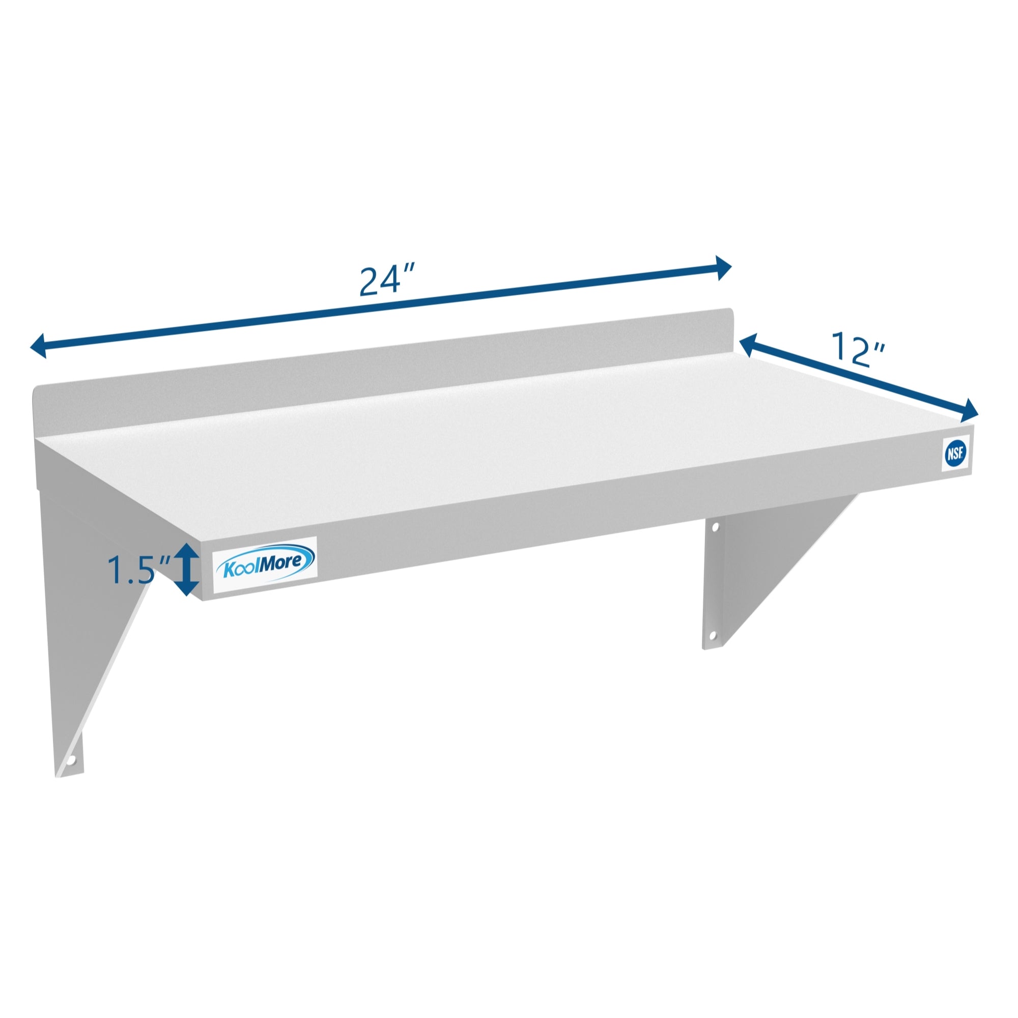 12" x 24" 18-Gauge Stainless-Steel Heavy Duty Wall Shelf, WMSH-1224. -