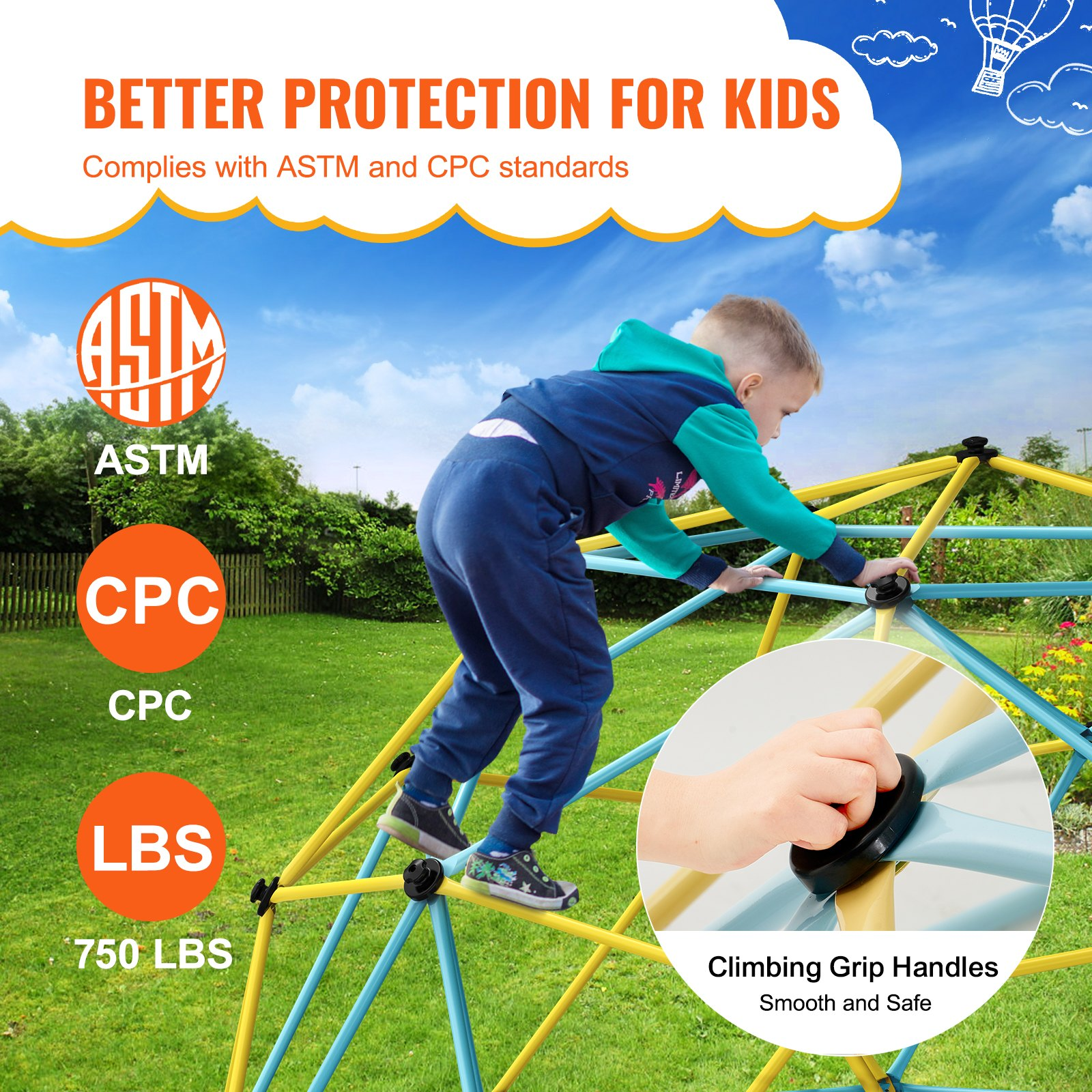 Start2Finish VEVOR 12FT climbing dome jungle gym with climbing grips, outdoor backyard play equipment for kids ages 3-10.