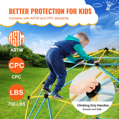 Start2Finish VEVOR 12FT climbing dome jungle gym with climbing grips, outdoor backyard play equipment for kids ages 3-10.