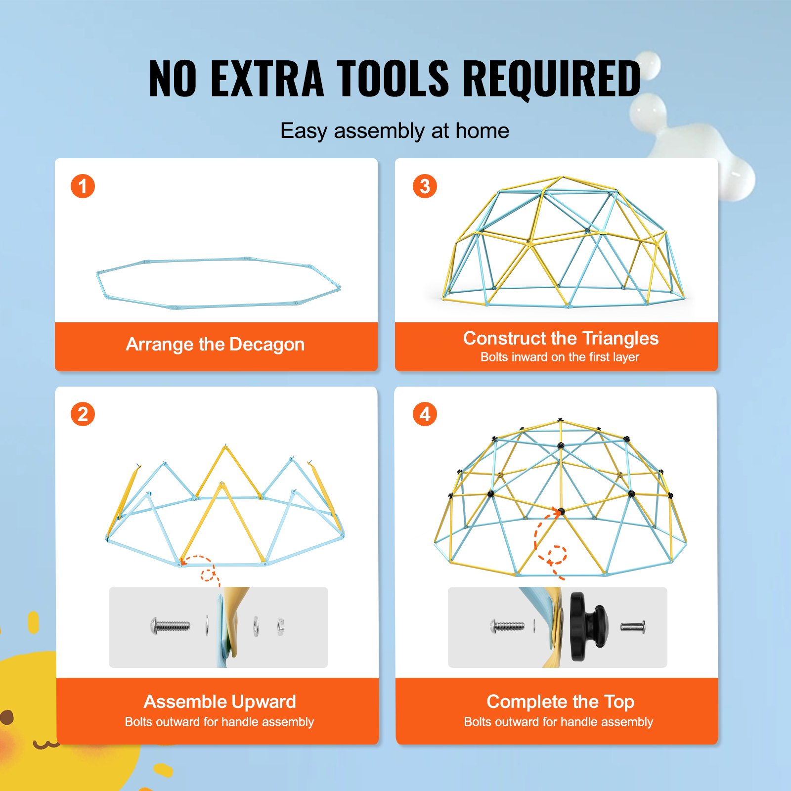 Start2Finish VEVOR 12FT climbing dome for kids, outdoor backyard jungle gym with climbing grips, supports 750 lbs, easy to assemble