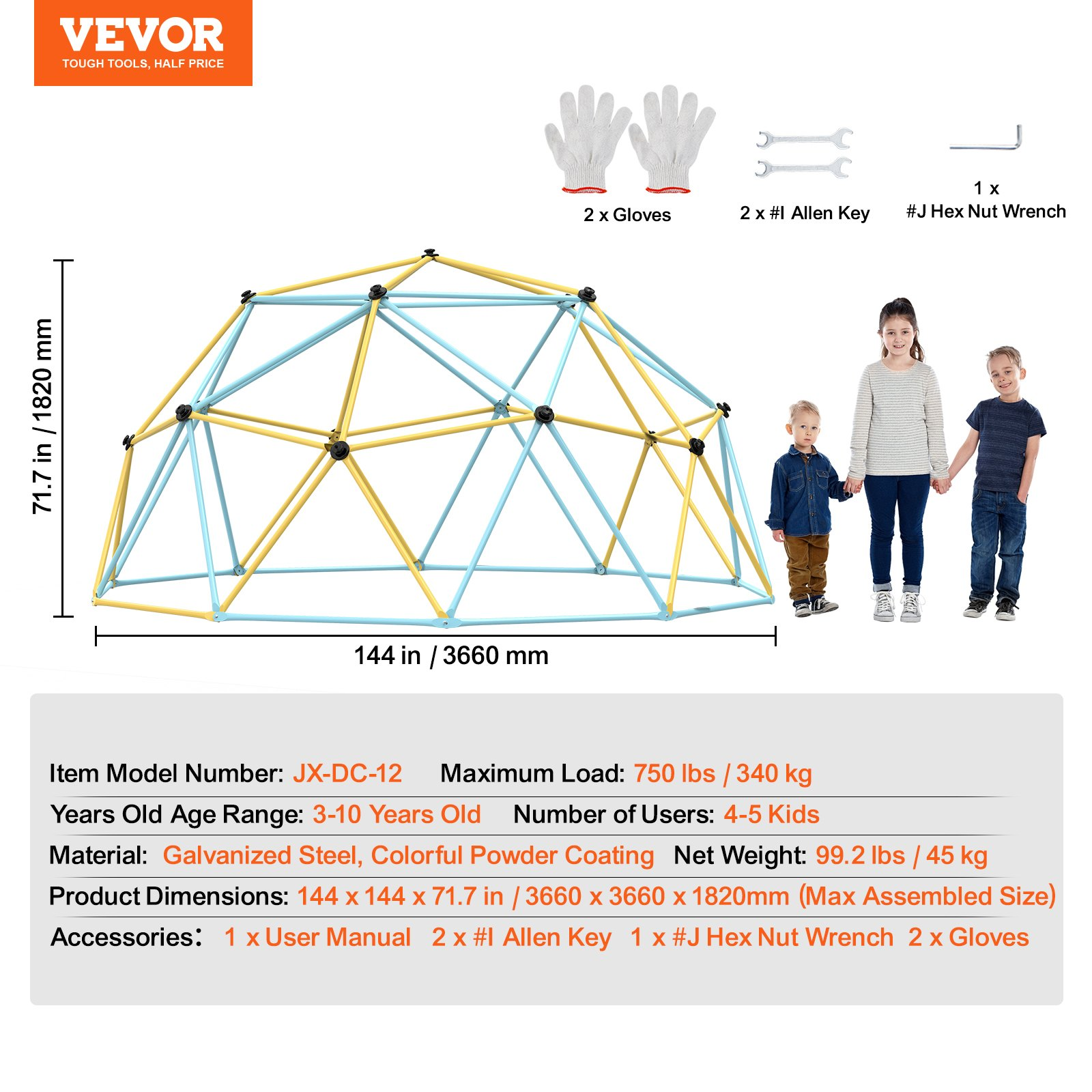 Start2Finish VEVOR 12FT climbing dome for kids, outdoor jungle gym with climbing grips, supports up to 750LBS, easy to assemble.