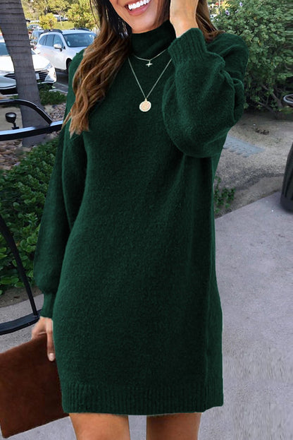 Mock Neck Lantern Sleeves Sweater Dress