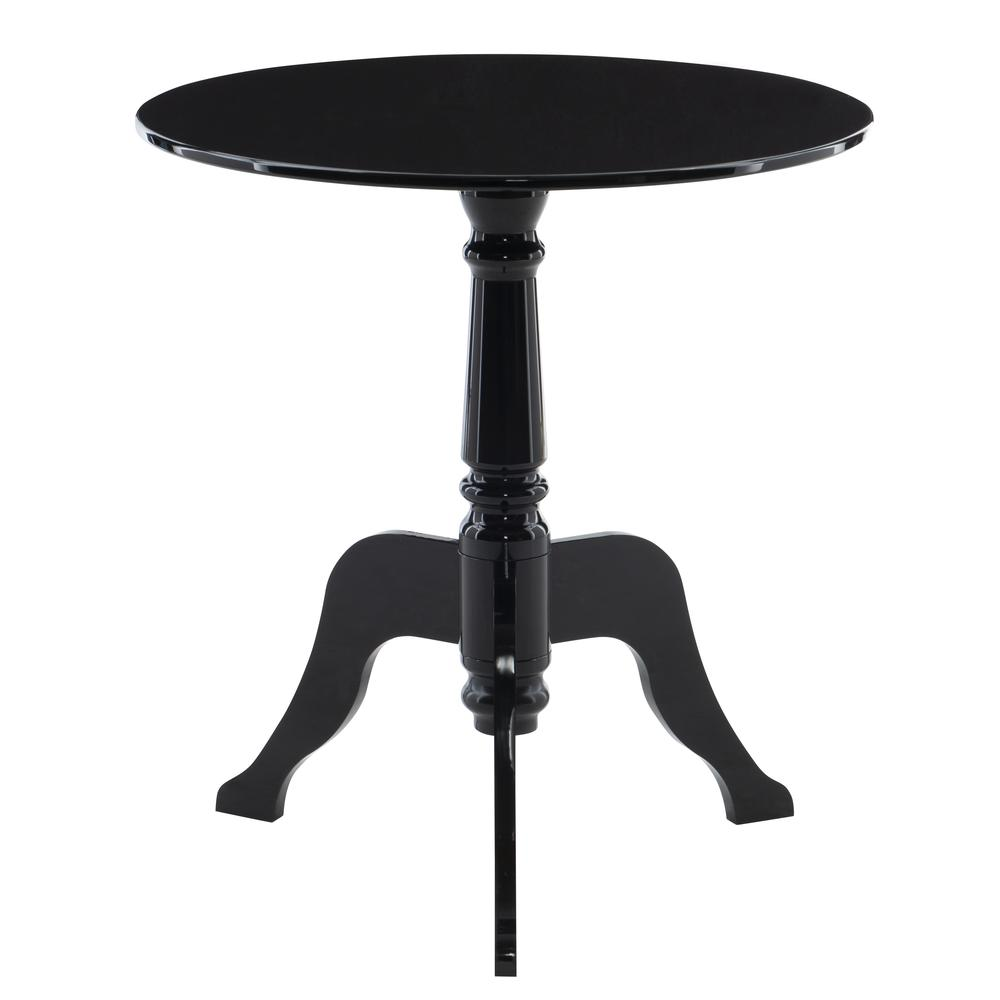 Black acrylic end table by Start2Finish with a sleek, modern design and smooth surface, ideal for contemporary living spaces.