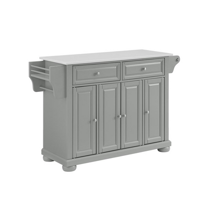 Start2Finish Alexandria stone top full size kitchen island with storage and wheels, ideal for modern kitchen workspace.