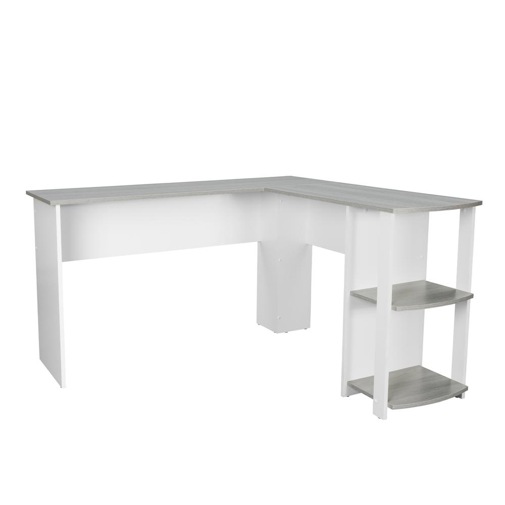 Start2Finish Techni Mobili modern L-shaped desk with side shelves in grey, featuring a sleek workspace and storage solution