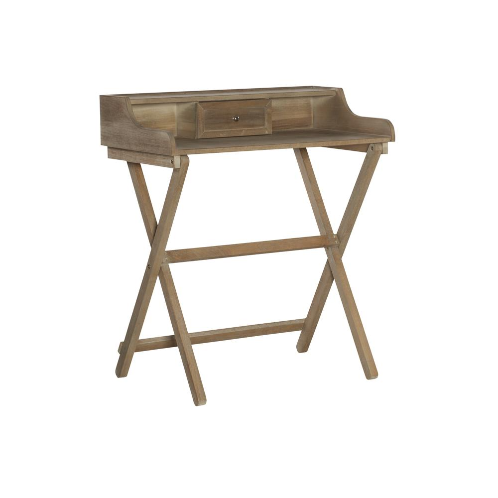 Rustic brown folding desk by Start2Finish, showing a compact wooden desk with foldable design and sturdy legs for space-saving use.