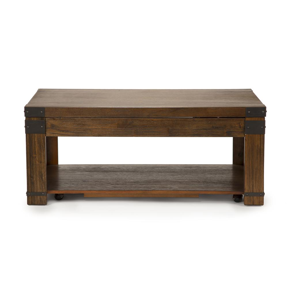 Start2Finish Arusha Lift Top Cocktail Table with wood finish, showcasing its lift mechanism and spacious tabletop for living room use.