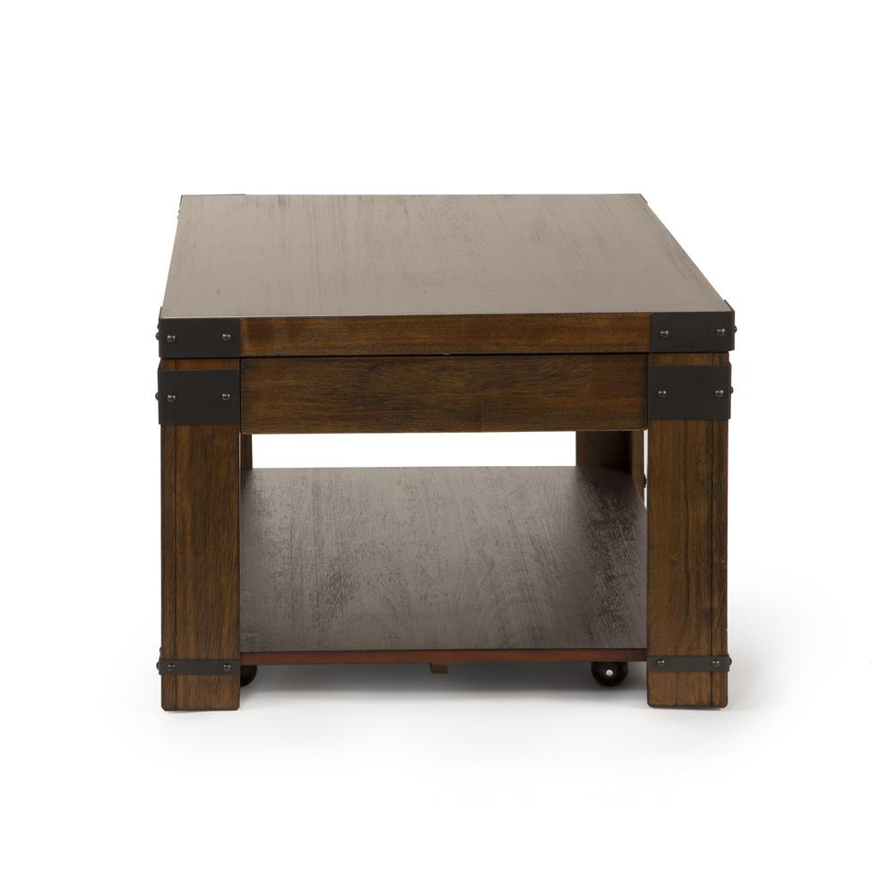 Start2Finish Arusha Lift Top Cocktail Table with wood finish and storage compartment, showing the table with the lift-top open.