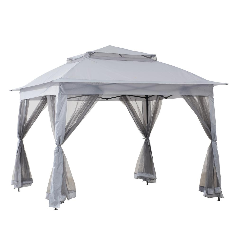 Gray 11 ft. x 11 ft. portable steel gazebo by Start2Finish with a pop-up design and sturdy frame for outdoor shade.