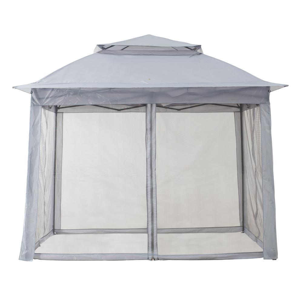 Gray 11 ft. x 11 ft. portable steel gazebo by Start2Finish with pop-up design and durable frame, ideal for outdoor shade and shelter.