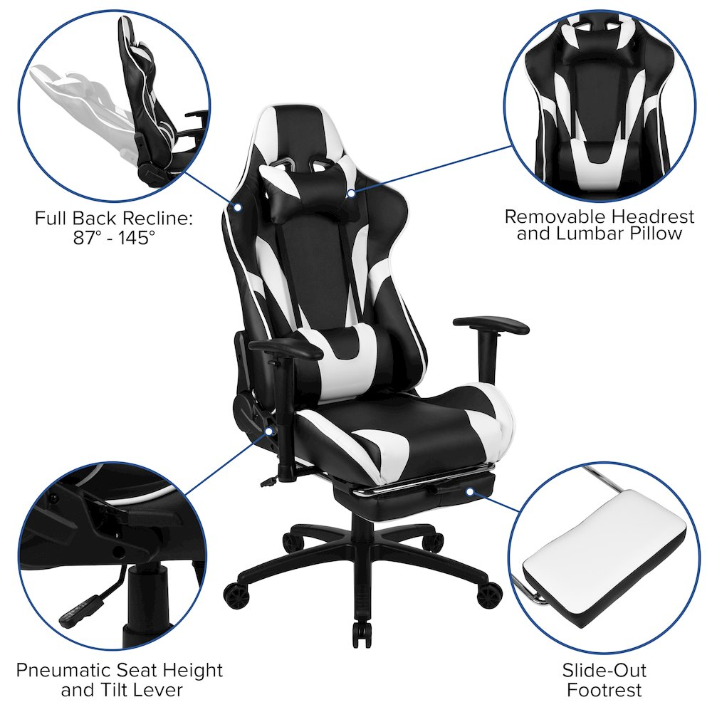 Start2Finish black gaming desk and recliner gaming chair set with black footrest, ideal for gaming and office comfort.
