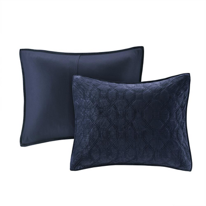 Start2Finish Harper 3-piece navy velvet quilt set with matching pillow shams, soft and luxurious bedding for a cozy bedroom look.
