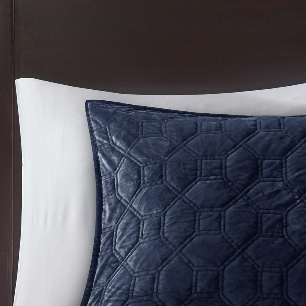 Harper 3-piece navy velvet quilt set by Start2Finish, includes quilt and matching pillow shams with soft velvet texture.