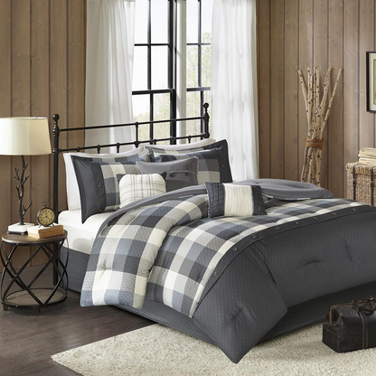 Start2Finish Ridge 7-piece herringbone comforter set in grey, featuring a cozy, stylish bedding with matching pillow shams.