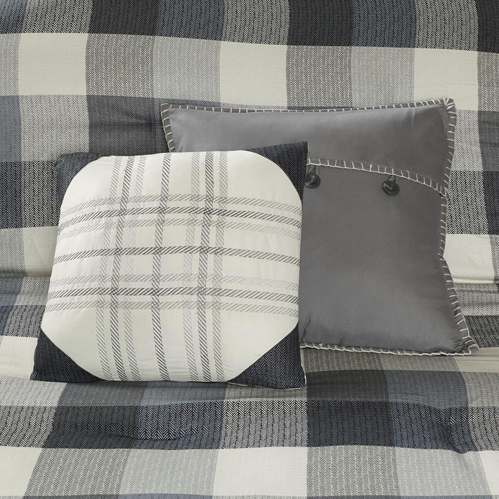 Grey Ridge 7-piece herringbone comforter set by Start2Finish, showing the stylish bedding with matching shams and decorative pillows.