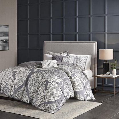 Start2Finish 6-piece printed duvet cover set with colorful geometric patterns and matching pillowcases on a neatly made bed.
