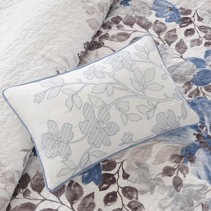 Start2Finish 6-piece printed quilt set with matching throw pillows, featuring floral and geometric patterns on soft bedding.