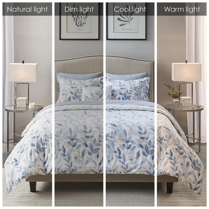 Reversible 8-piece comforter set with matching bed sheets from Start2Finish, shown in a cozy bedroom setting.