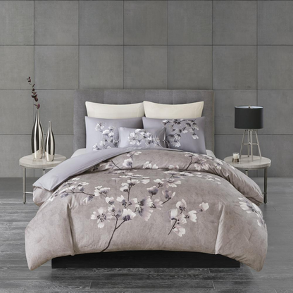 Start2Finish 3-piece cotton sateen printed comforter set with floral design on a cozy bed in a modern bedroom.