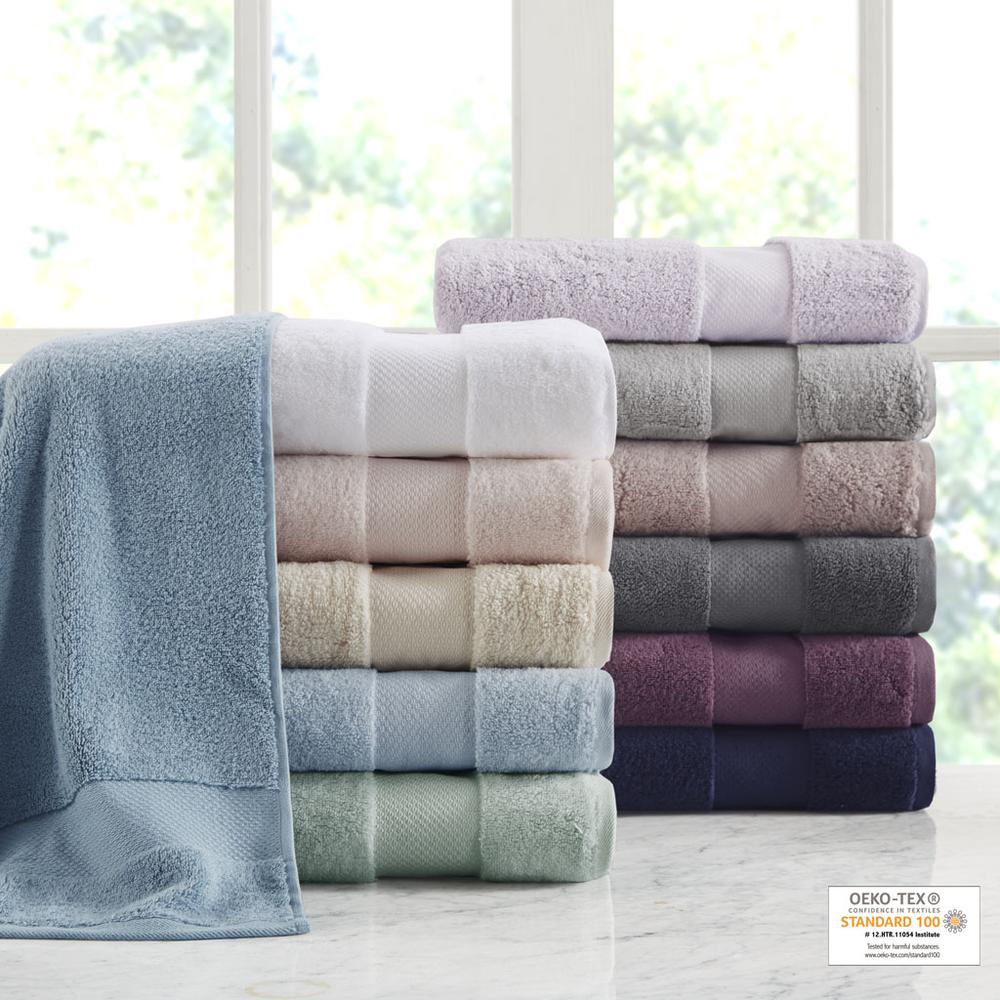 Start2Finish cotton 6-piece bath towel set with plush, white towels featuring a textured border for luxury and absorbency.