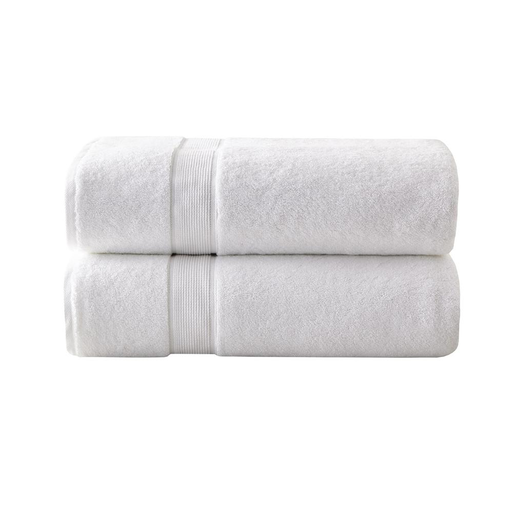 Start2Finish 100% Cotton Bath Sheet set with antimicrobial properties, showing two large, soft, white bath sheets laid out on a surface.