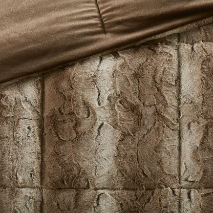 Start2Finish 4-piece faux fur comforter set with plush, soft bedding for cozy bedroom decor, shown with matching pillow shams.