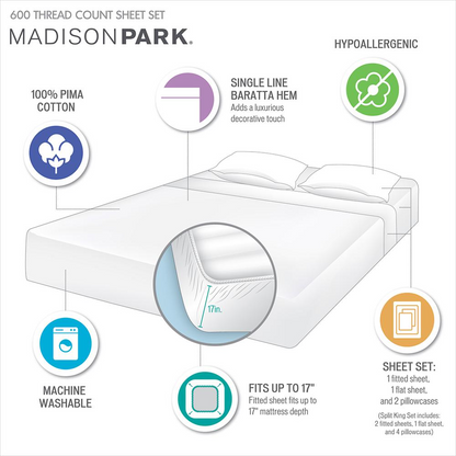 Start2Finish Pima Cotton Sheet Set with soft, breathable fabric, featuring neatly made bed with white sheets and matching pillowcases.