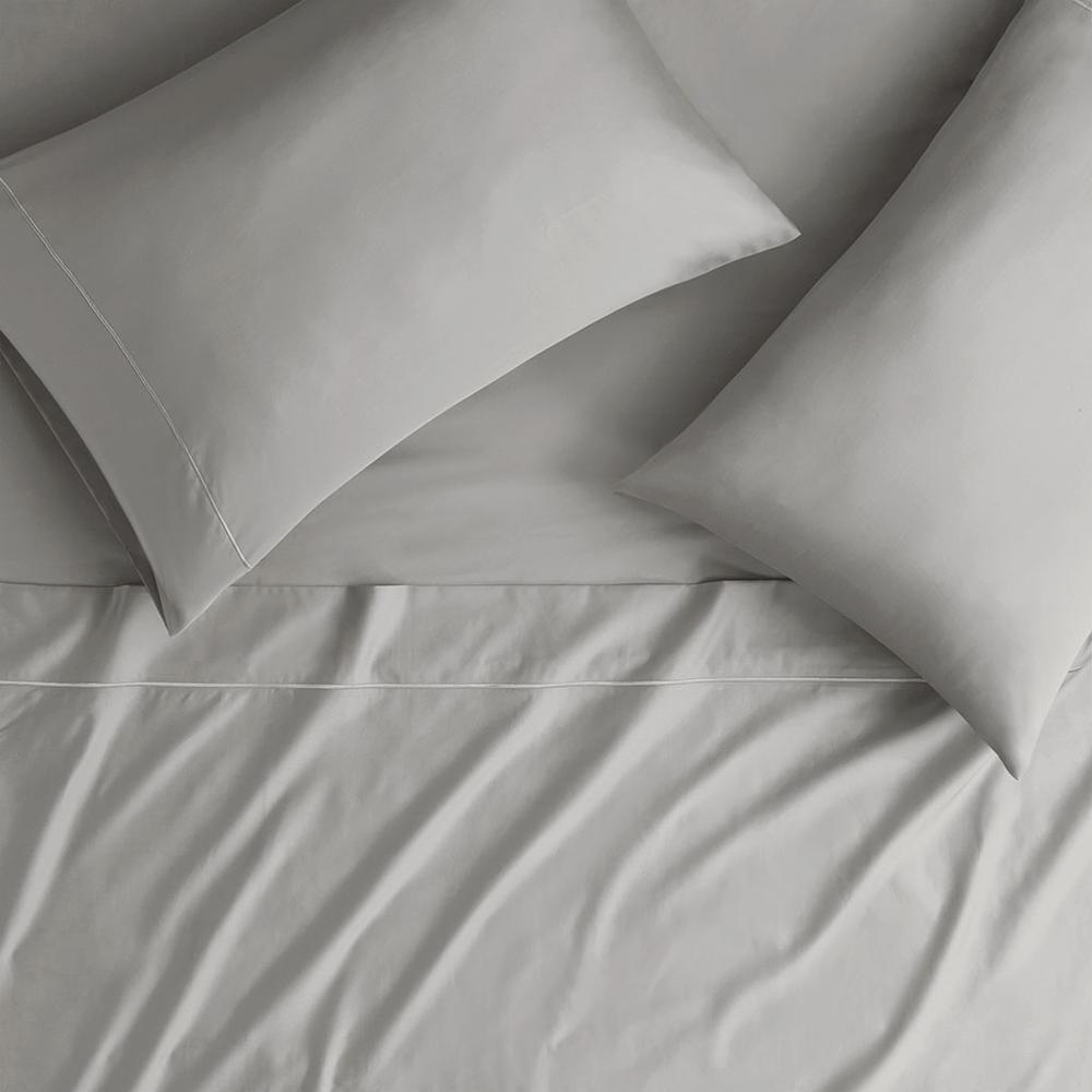 Start2Finish Pima Cotton Sheet Set with smooth, soft white sheets and pillowcases for luxurious bedroom comfort.