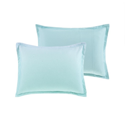 Reversible comforter set by Start2Finish with metallic glitter print, featuring shiny, colorful patterns on soft fabric.