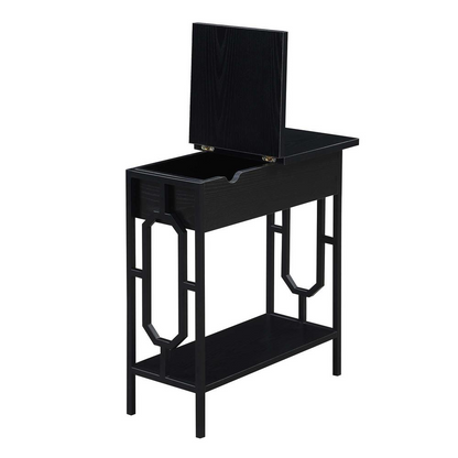 Start2Finish Omega flip top end table with built-in charging station, featuring a sleek design and convenient power outlets.