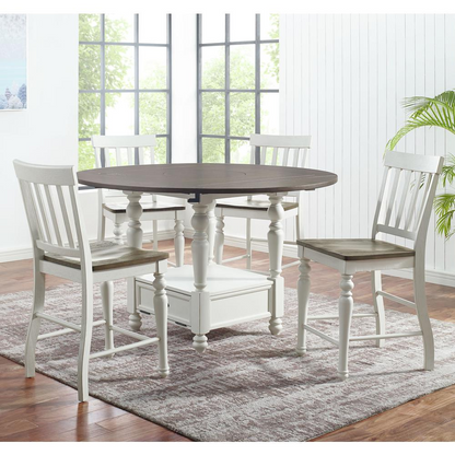 Start2Finish Joanna 5-piece counter height dining set with four chairs and a table, featuring a modern wooden design.