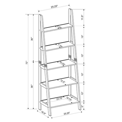 White Acadia Ladder Bookshelf by Start2Finish with multiple shelves and a modern ladder design, perfect for storage and display.