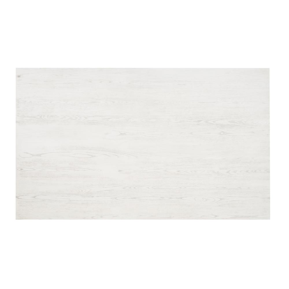 Distressed white dining table from Start2Finish with sturdy wood construction and rustic finish, shown in a modern dining room setting.
