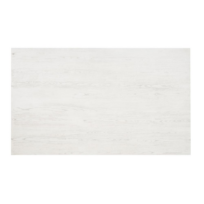 Distressed white dining table from Start2Finish with sturdy wood construction and rustic finish, shown in a modern dining room setting.