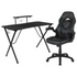 Black gaming desk and racing chair set by Start2Finish, featuring a sleek black surface and ergonomic racing-style chair.