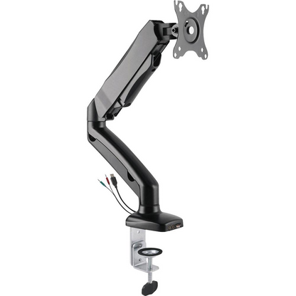 Start2Finish Lorell black monitor mounting arm, height adjustable for one display, supports 14.3 lb with 75x75 or 100x100 VESA mounts.