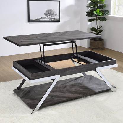 Start2Finish Roma Lift Top Cocktail Table with smooth wooden surface and sturdy legs, ideal for living room decor and versatile use.