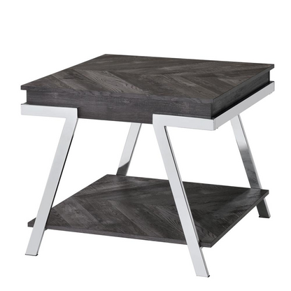 Start2Finish Roma End Table with round wooden top and black metal legs, modern accent piece for living room or bedroom.