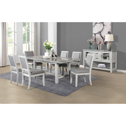 Start2Finish Canova Gray marble top dining table with sleek gray marble surface and sturdy wooden legs, modern design.