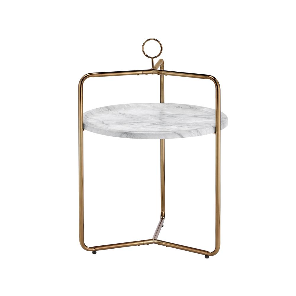 Start2Finish Miro side table in white with gold accents, modern design with a sleek surface and sturdy legs.