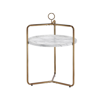 Start2Finish Miro side table in white with gold accents, modern design with a sleek surface and sturdy legs.