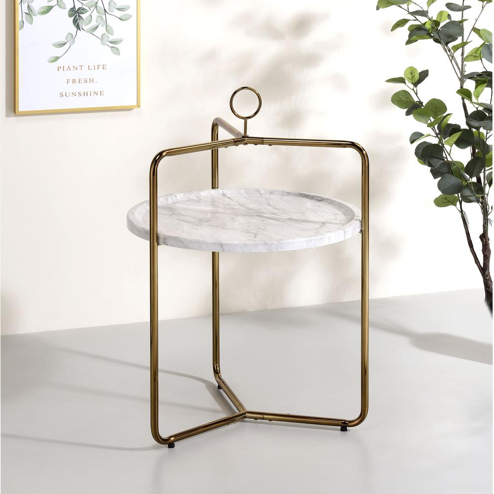 White and gold Miro side table by Start2Finish with a sleek modern design and round tabletop.